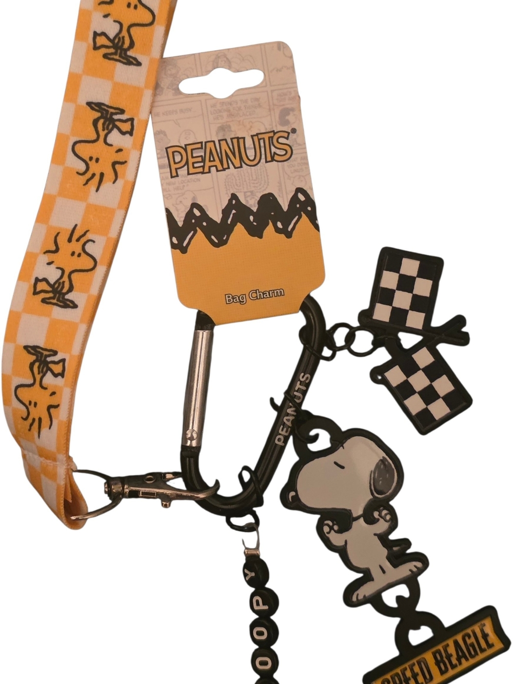 Peanuts Yellow Woodstock & Snoopy Bag Charm Lanyard Keychain Nwt
